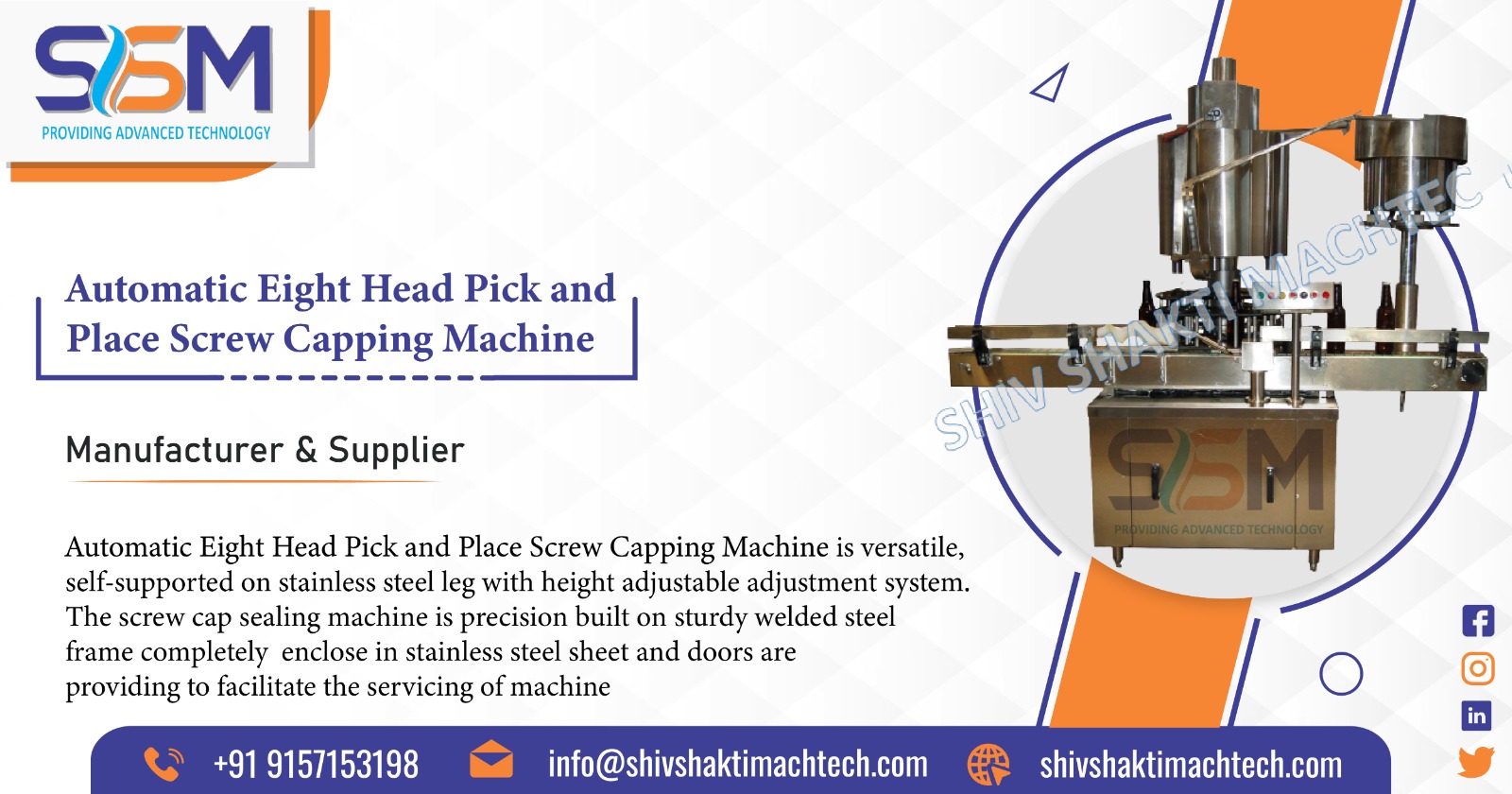 Automatic Eight Head Pick and Place Screw Capping Machine Manufacturer in Ahmedabad