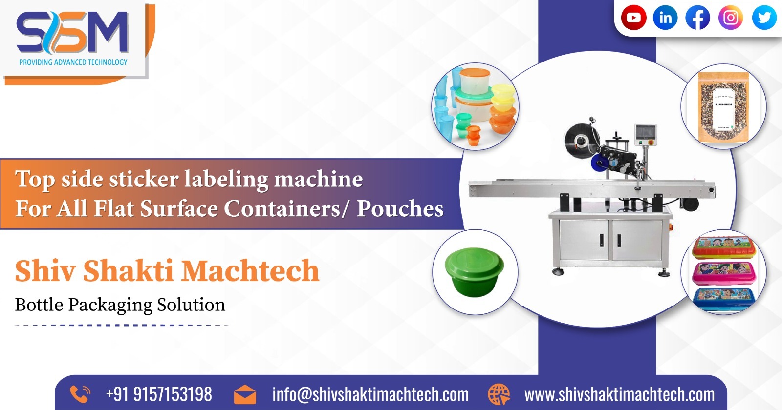 Top-side sticker labeling machine For All Flat Surface Containers/ Pouches