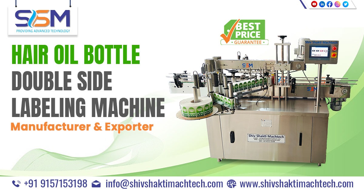 Hair Oil Bottle Double Side Labeling Machine